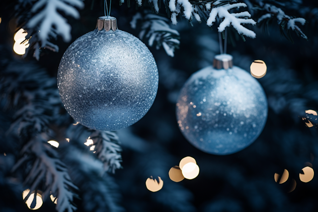 Frosted Blue Ornaments with Warm Bokeh