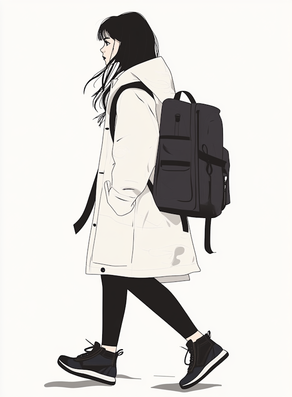 Serene Walking Woman Illustration