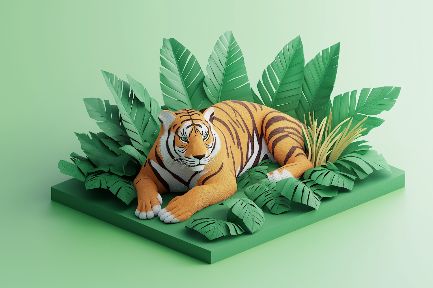 3D Model of Tiger in Tropical Foliage