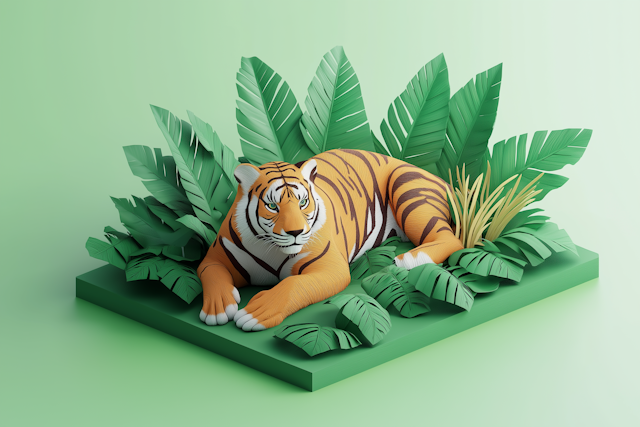 3D Model of Tiger in Tropical Foliage