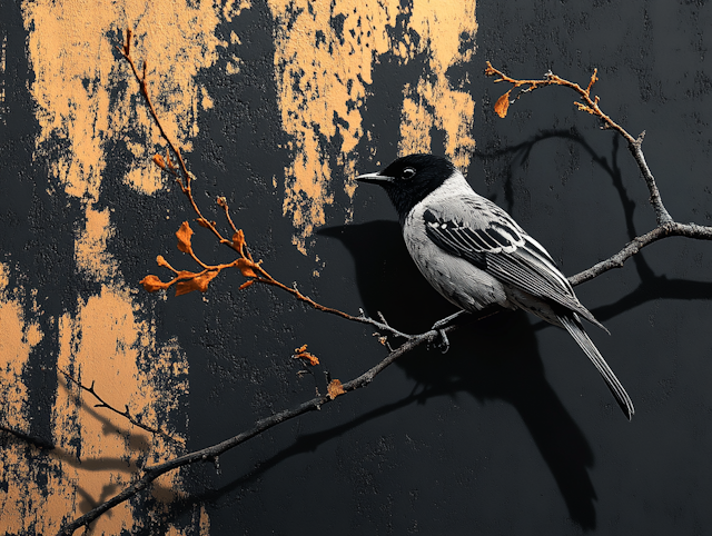 Bird on Branch with Textured Background