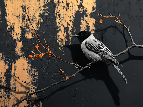 Bird on Branch with Textured Background