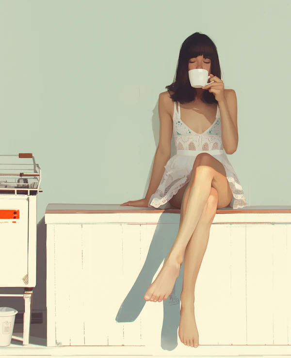 Woman on White Bench