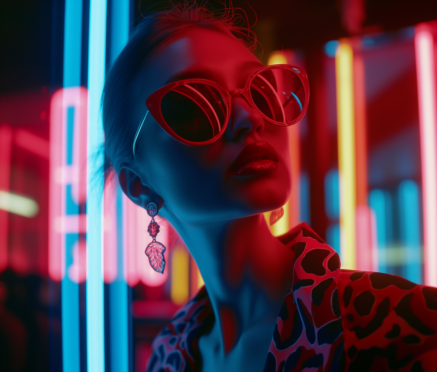 Futuristic Neon Portrait of Stylish Woman