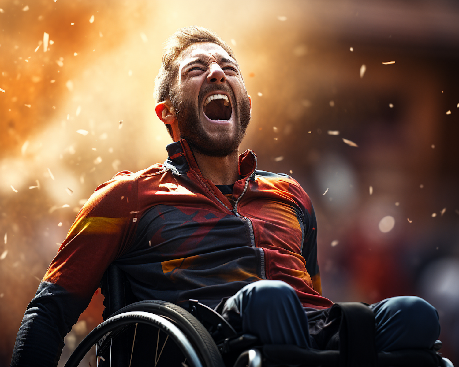 Triumphant Wheelchair Athlete Celebrating Victory