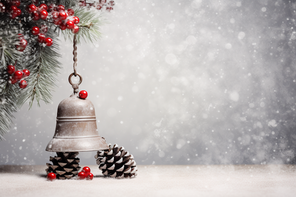 Vintage Holiday Bell with Snowy Pine