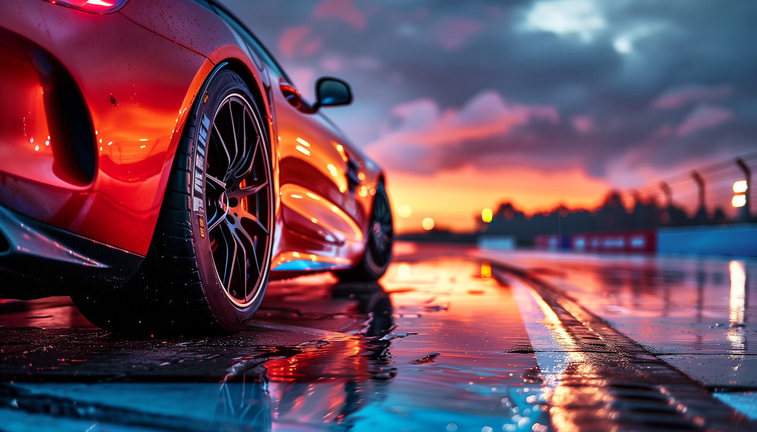 Sleek Red Car at Twilight