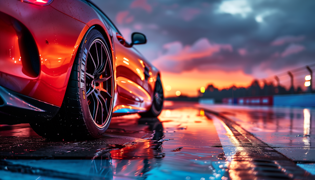 Sleek Red Car at Twilight