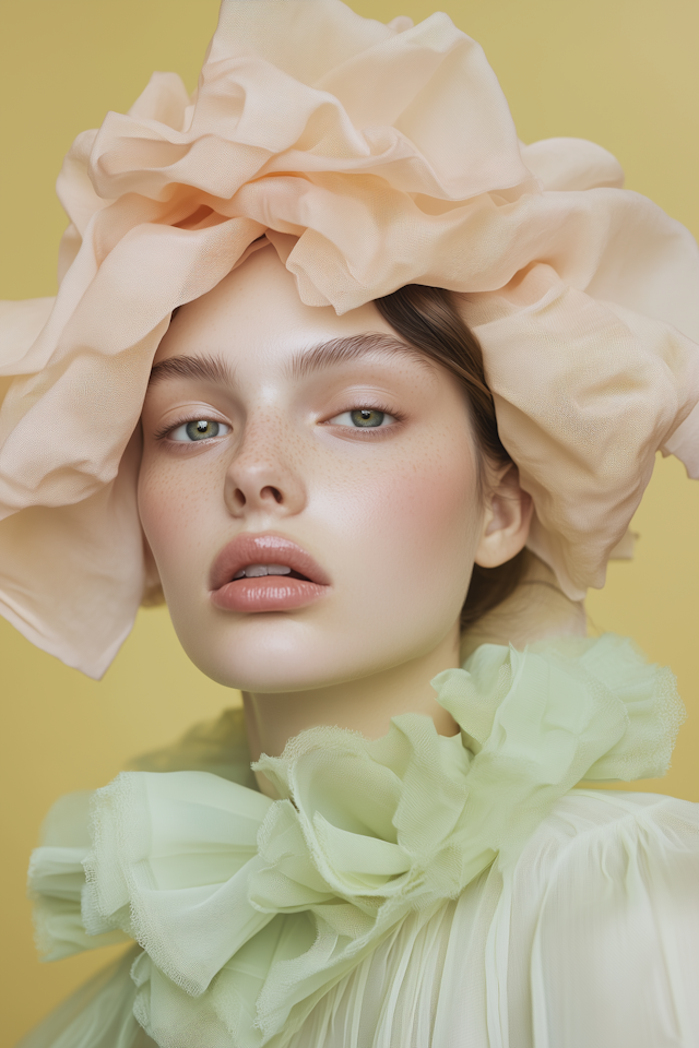 Serene Portrait with Peach Headpiece