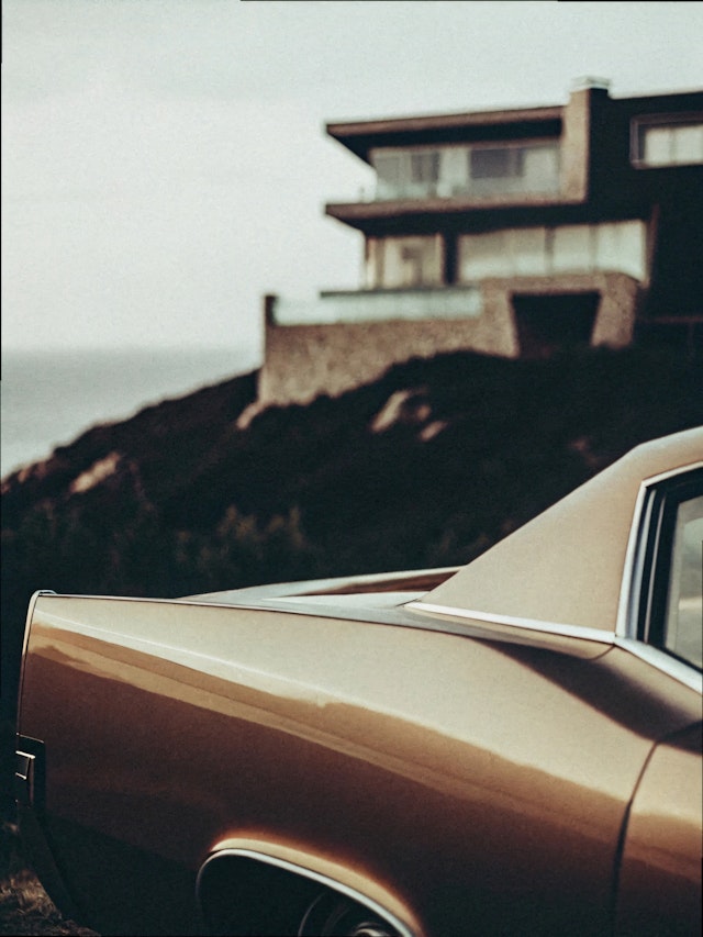 Vintage Car and Modern House