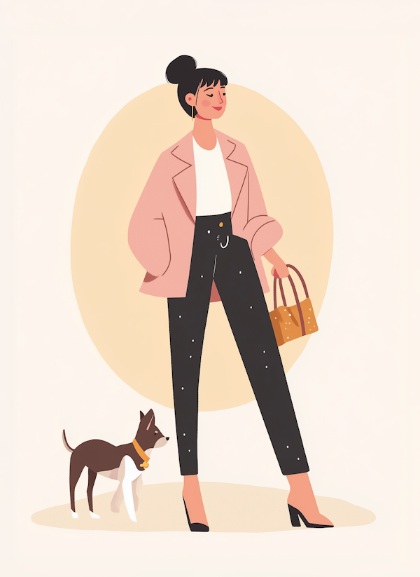 Fashionable Woman with Dog Illustration