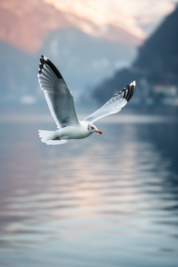 Tranquil Seagull Soaring at Dawn