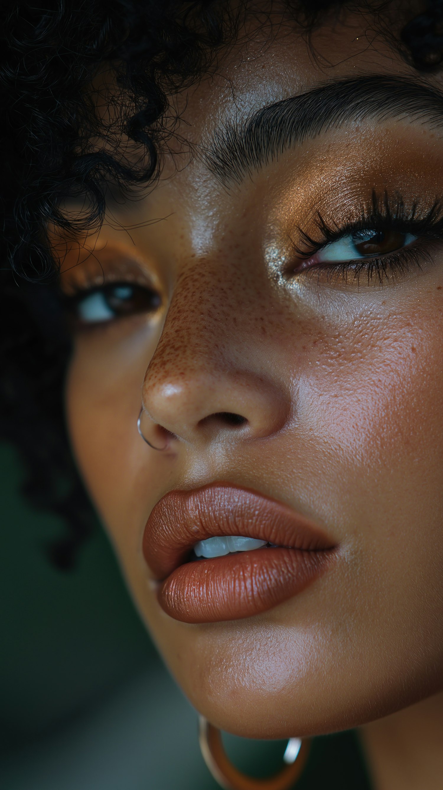 Close-up of Freckled Face with Makeup