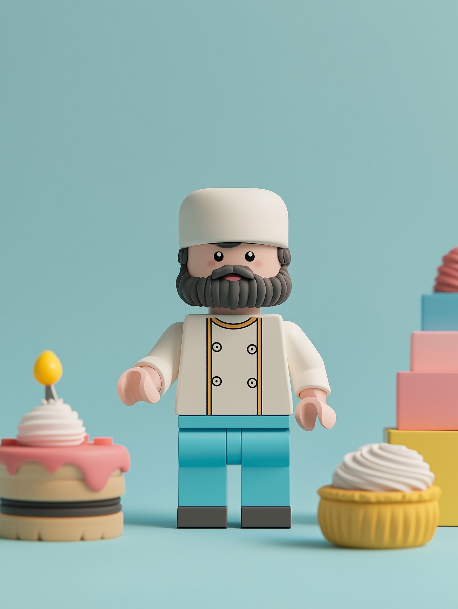 Cartoonish Toy Chef with Desserts