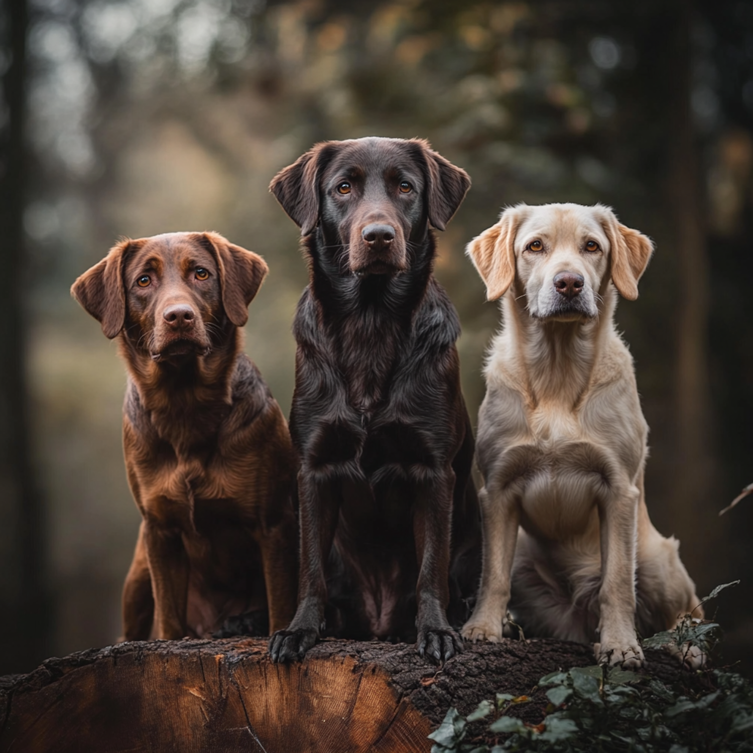 Three Dogs on a Tree Stump