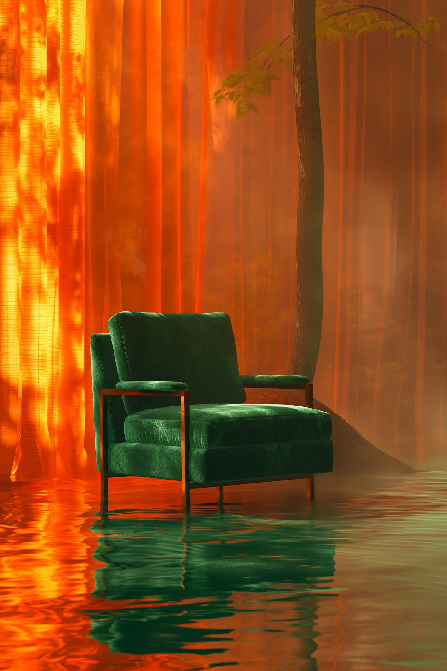 Ethereal Flooded Sanctuary with Velvet Chair