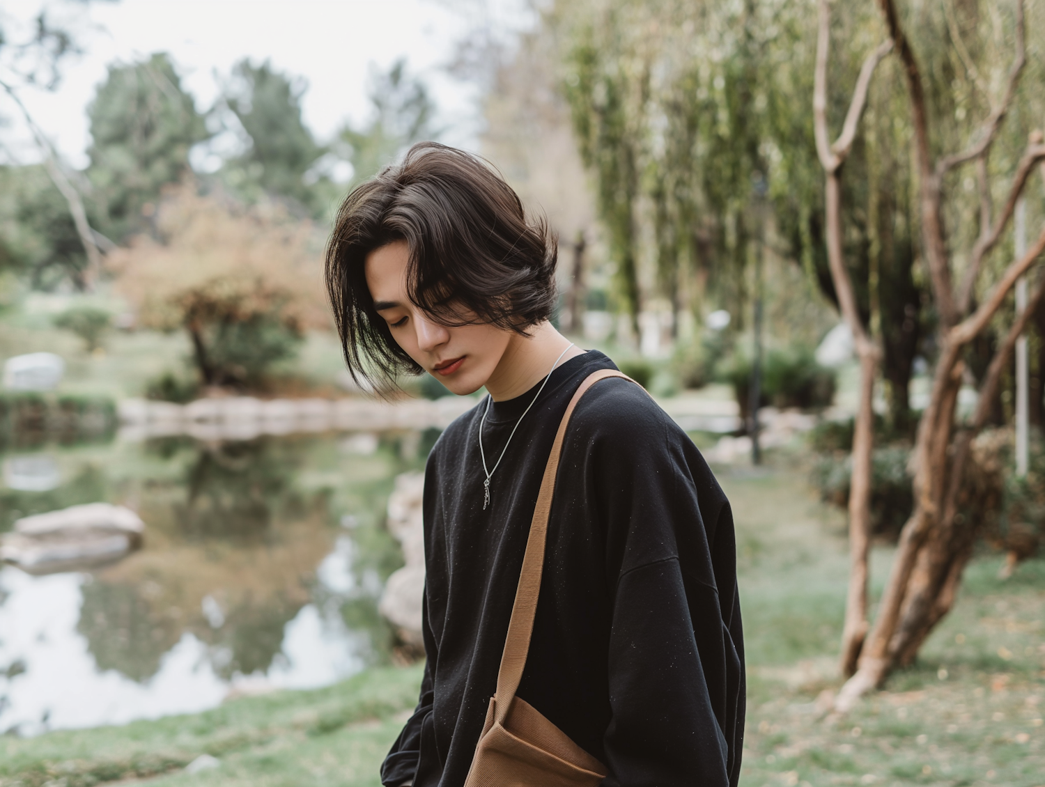 Contemplative Youth in Serene Garden