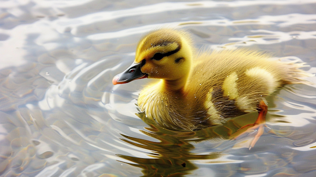 Duckling Swimming Close-up