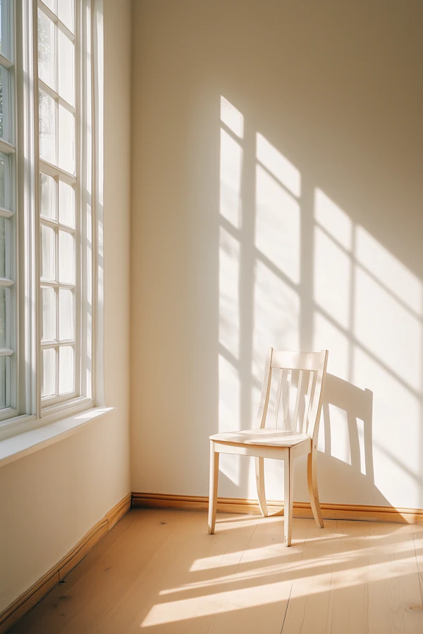 Serene Wooden Chair in Sunlit Room