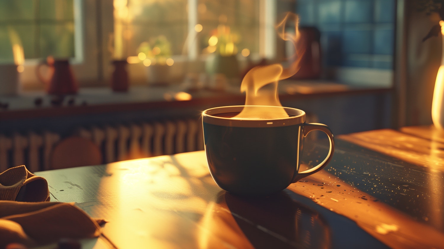 Steaming Cup of Coffee in Sunlight