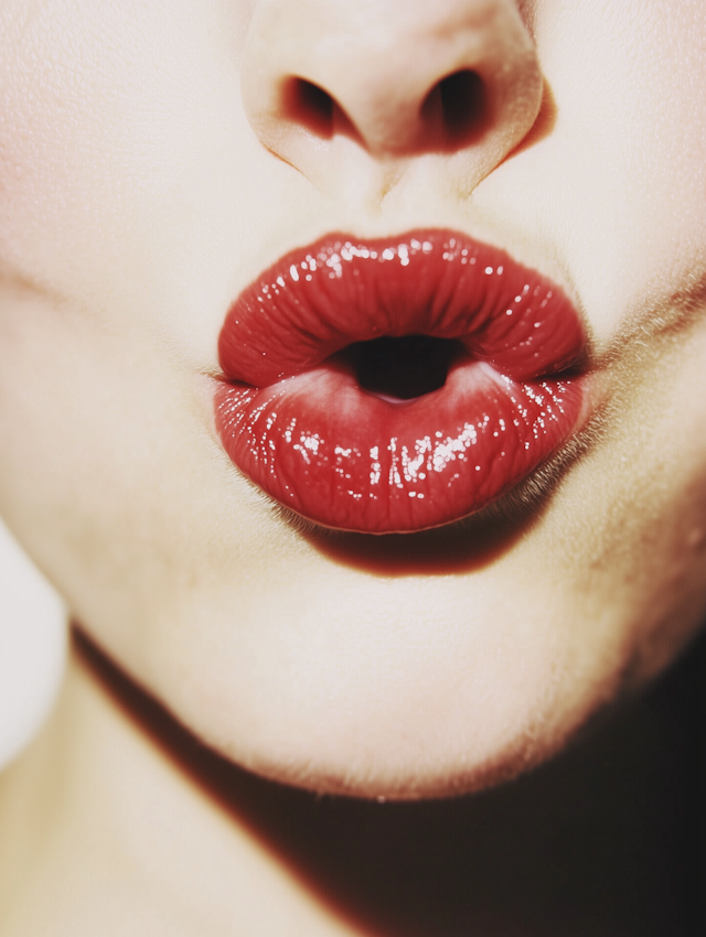 Glossy Red Lips Close-Up