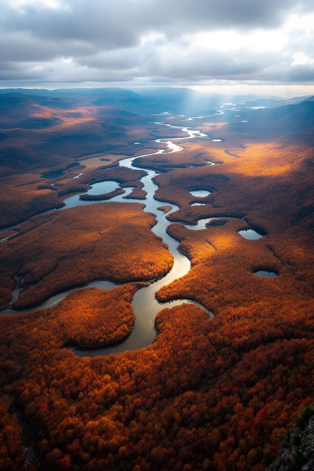 Aerial View of Autumnal River