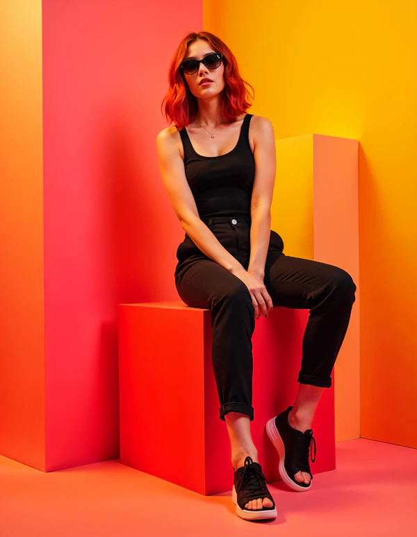 Stylish Woman on Cube