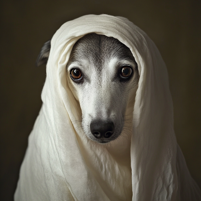 Expressive Dog in White Fabric