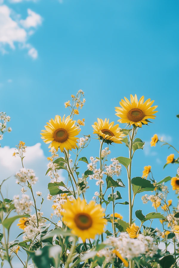 Sunflowers Under Blue Sky