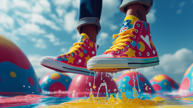 Vibrant High-Top Sneakers in Motion