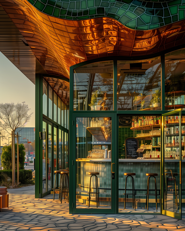 Urban Café with Reflective Ceiling