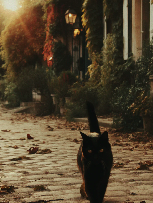 Black Cat on Cobblestone