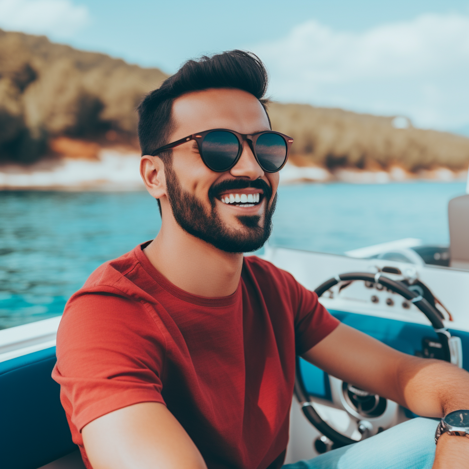 Joyful Boater with Trendy Style