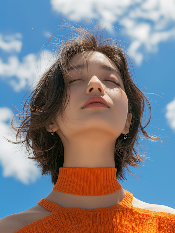 Serene Woman Under Blue Sky