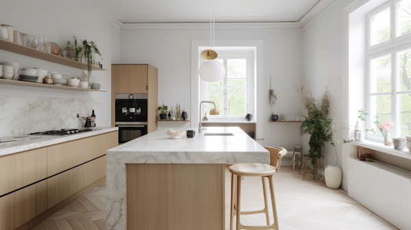 Modern Kitchen Interior with Marble Island