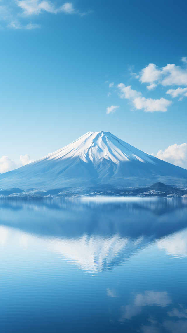 Serene Summit: Mount Fuji's Snow-capped Reflection