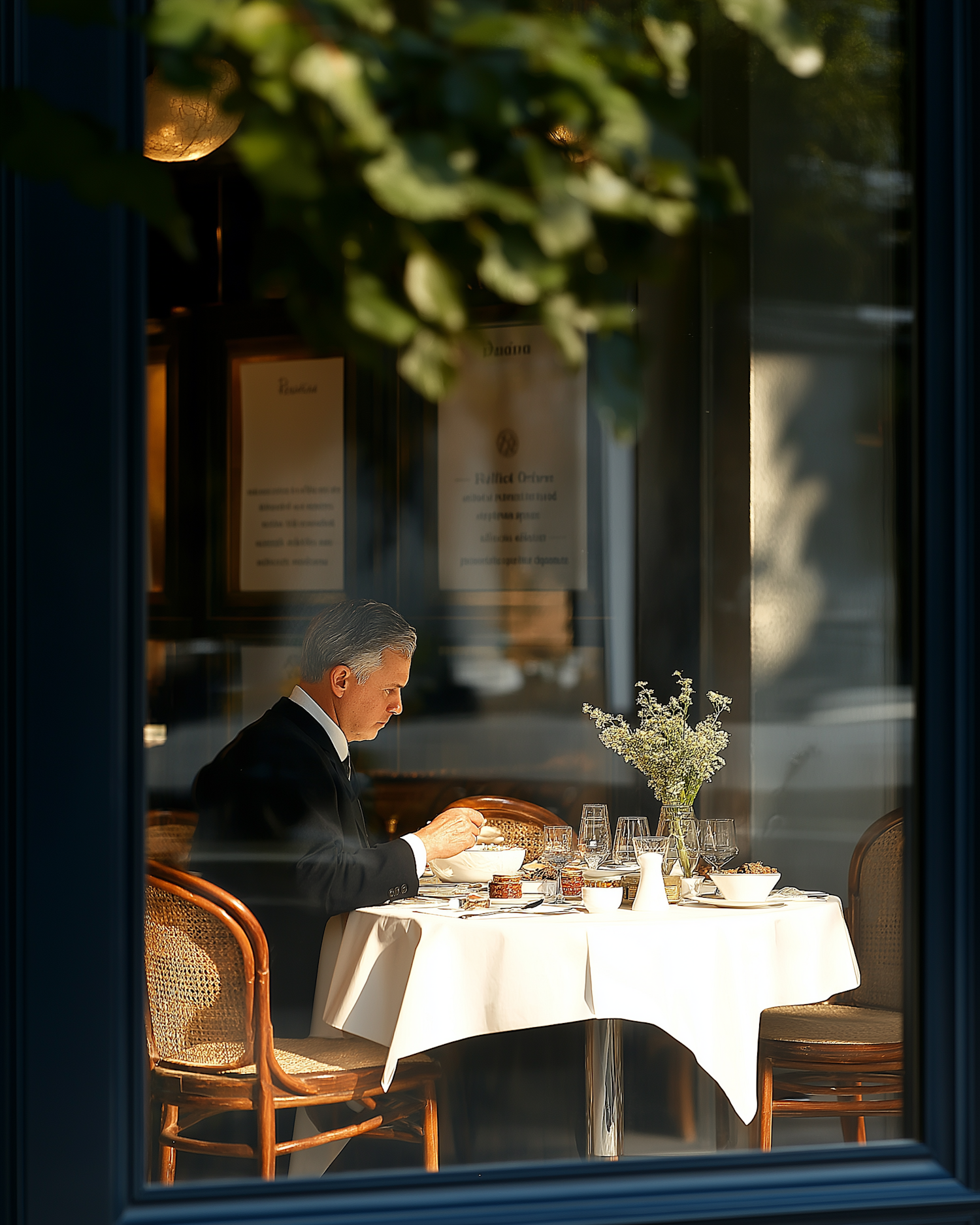 Man Dining Alone in Restaurant