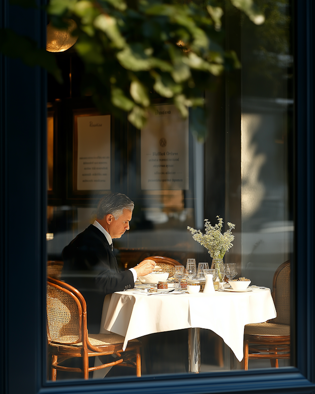 Man Dining Alone in Restaurant