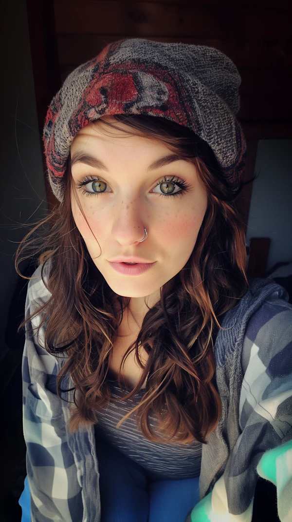 Portrait of a Young Woman with Plaid Hat