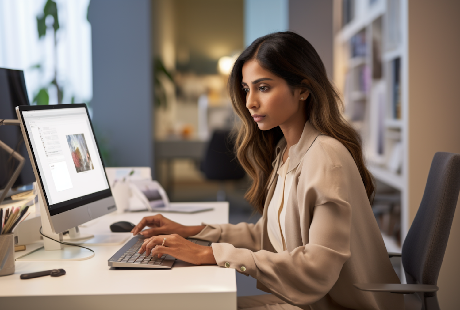 South Asian Businesswoman Concentrating at Desk