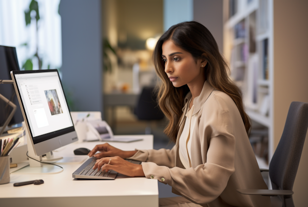 South Asian Businesswoman Concentrating at Desk