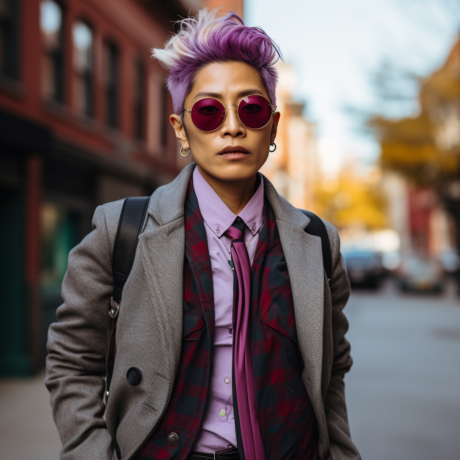 Urban Confidence in Purple Hues