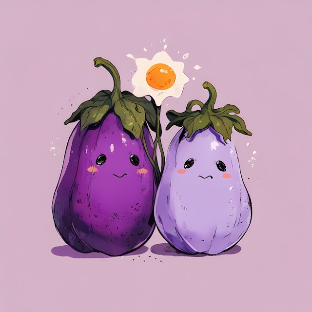 Cheerful Eggplants and Egg