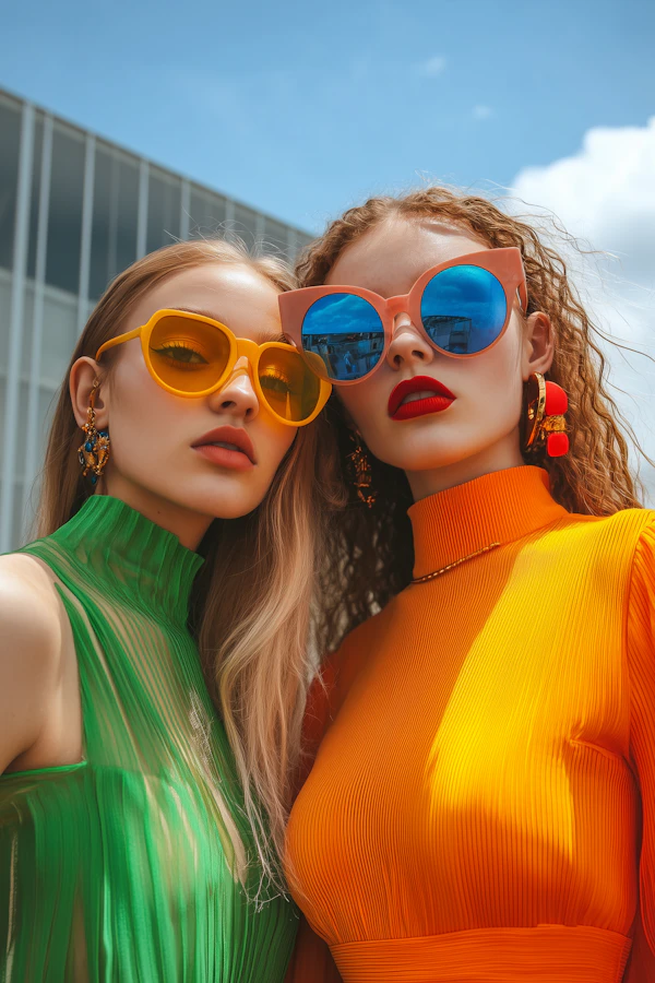 High-Fashion Duo Outdoors
