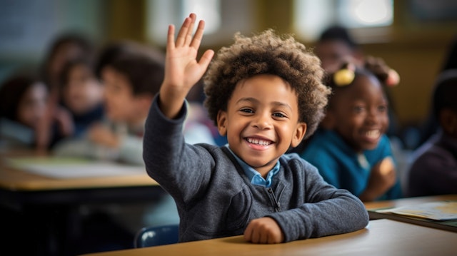 Enthusiastic Boy in Classroom