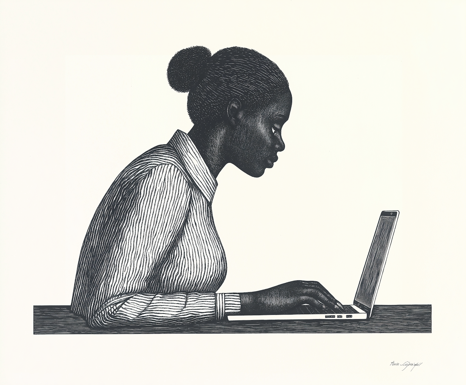 Monochromatic Woman on Laptop