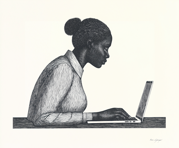 Monochromatic Woman on Laptop