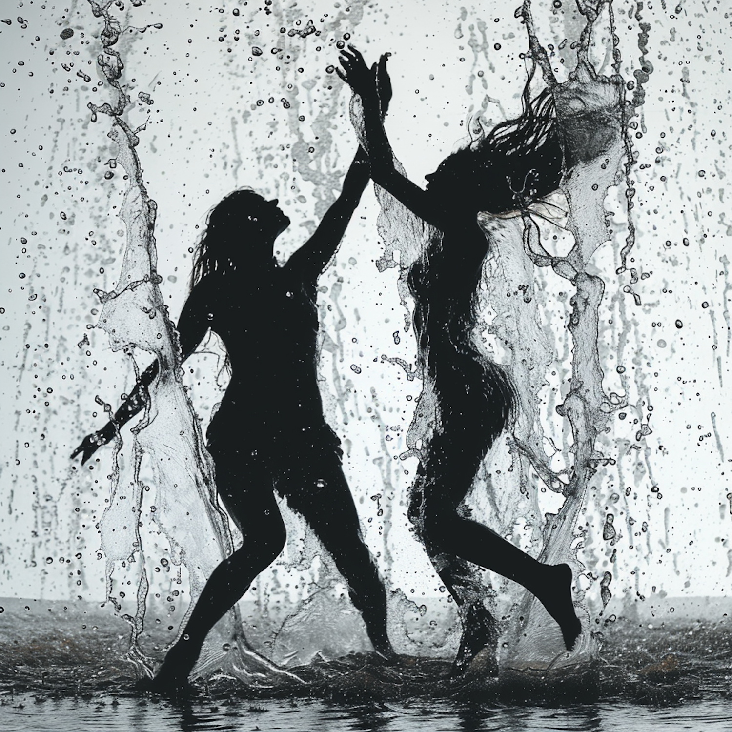 Silhouetted Joyful Dance in Water