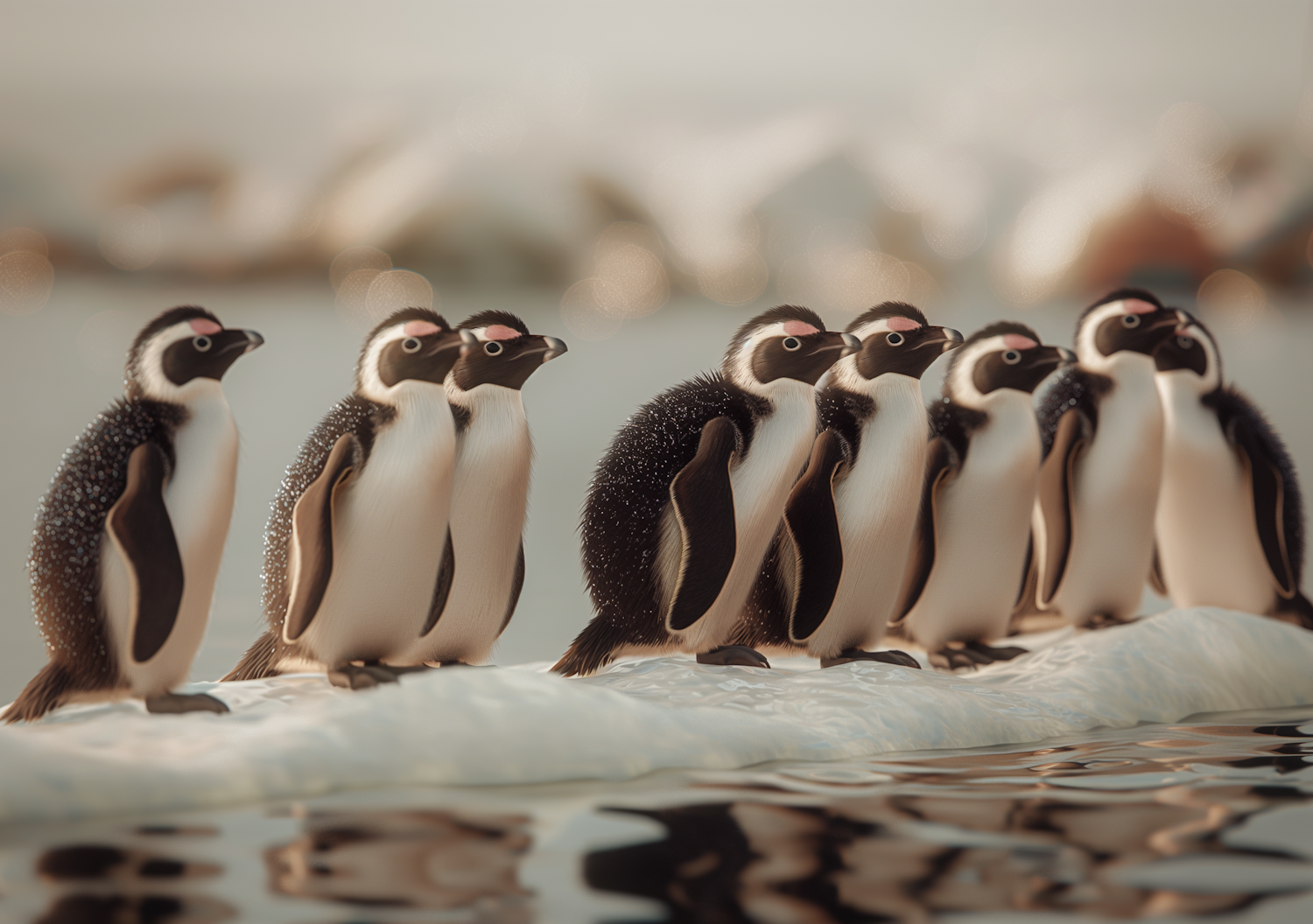 Serene Penguin Gathering in Snowy Habitat