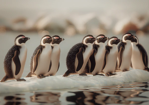 Serene Penguin Gathering in Snowy Habitat